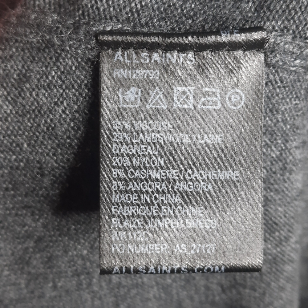 ALLSAINTS Lambswool Cashmere Sweater Dress Short Knit Mini Layering 35” Length - Picture 6 of 10